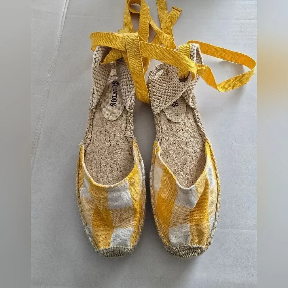 Soludos® Lauren Espadrille Sandals in Marigold Gingham Check Size 6